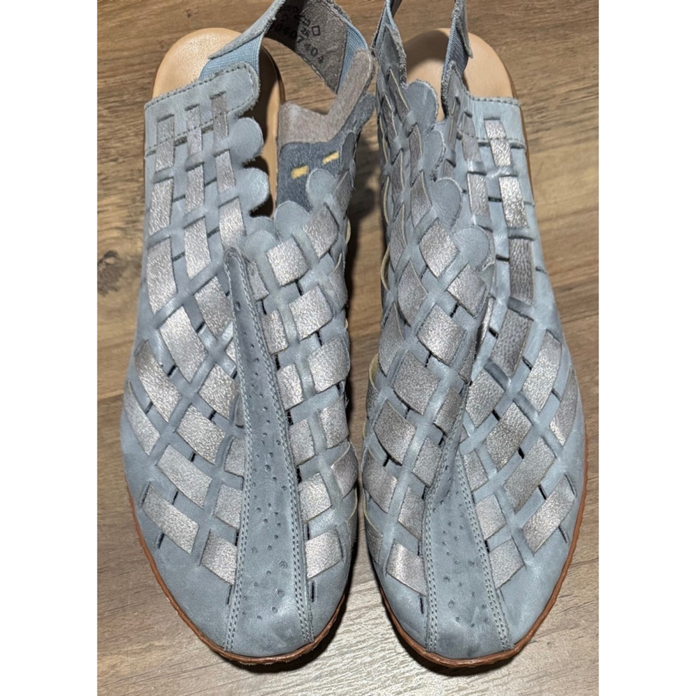 NEW Rieker slingback Leather blue gray fisherman chunky sandal street party US 9